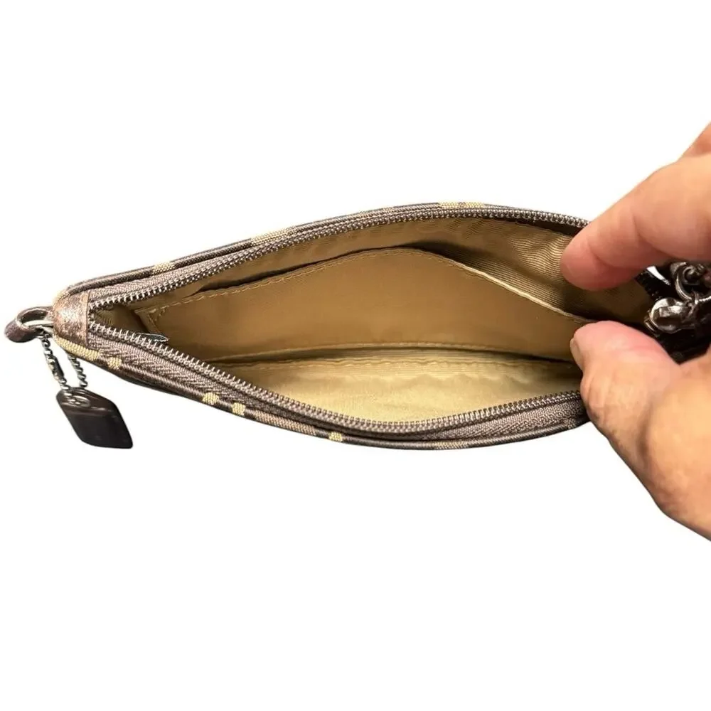 Coach Signature Optic C Tan Brown Jacquard Leather & Suede Wristlet Y2K Mini